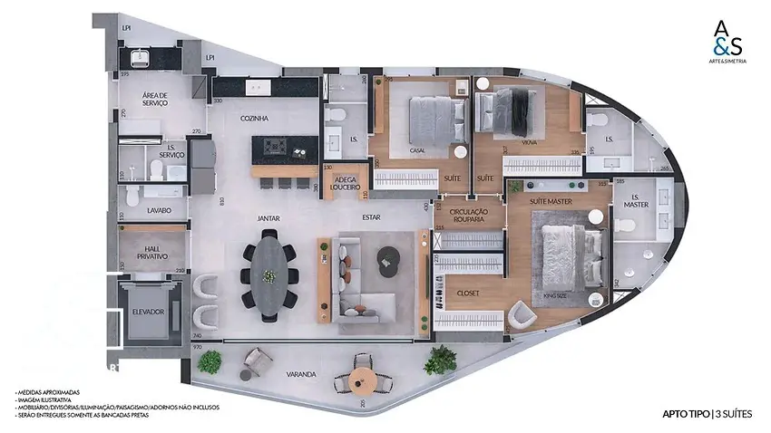 Planta Apartamento com 3 suítes, 148m2, à venda por R2.700.000 -Vale do Sereno – Nova LimaMG
